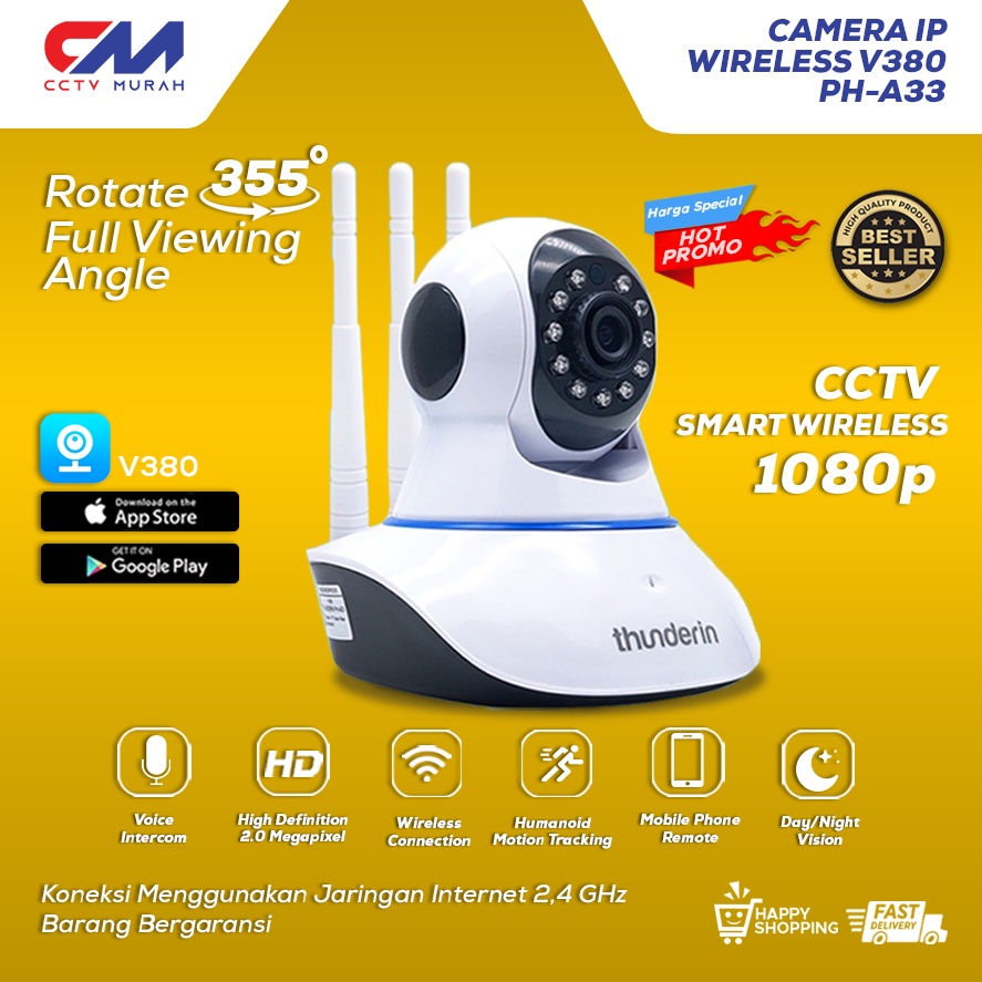 Ip Camera Wireless Wifi Rotary 3 Antena HD1080P Night Vision - Aplikasi V380 Pro CCTV IP CAM BABY WIFI V380 CAMERA WIRLESS ORIGINAL CCTV Wifi IP Kamera 3 Antena Wireless IP Camera HD 1080P Q5S 2MP V380 PRO