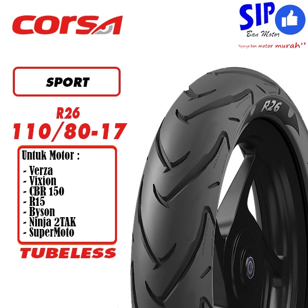 Ban motor bebek Corsa R26 110 80 17 Platinum tubeless