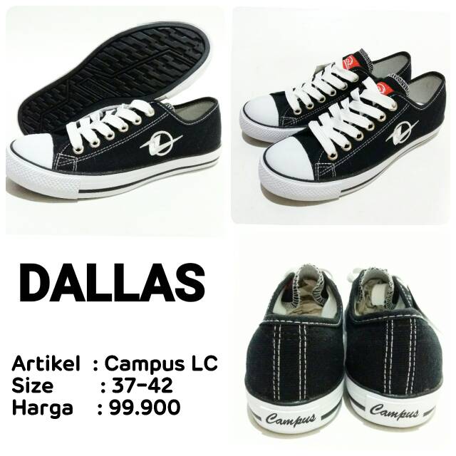 Sepatu sekolah unisex dallas campus LC black white murah sepatu pendek