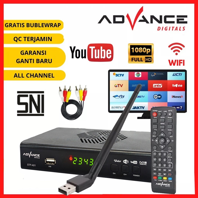 【Garansi 1 Tahun】Advance STP-A01 Set Top Box TV Digital Receiver Penerima Siaran Full HD/STB Wifi Bisa Youtube DVB-T2 T2W20