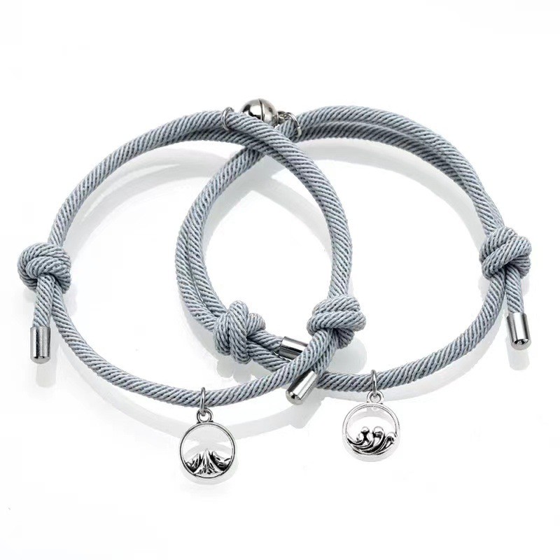 XiaoboACC 2Pcs / Set Gelang Tangan Pasangan / Pria / Wanita Desain Bulan / Matahari / Eternal / Hati