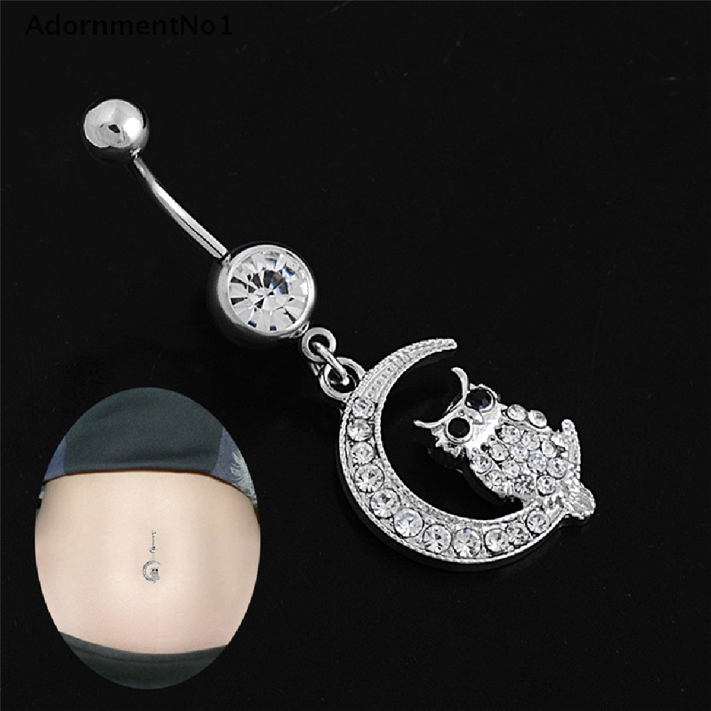 (AdornmentNo1) Anting Tindik Pusar Motif Bulan + Burung Hantu Putih Untuk Perhiasan Wanita