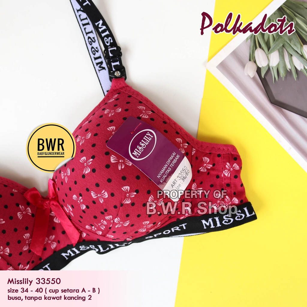 BH Misslily 33550 Polkadot List Sport / Bra Wanita Dewasa Busa Tanpa Kawat Kait 2 Cup Sedang | Bwr