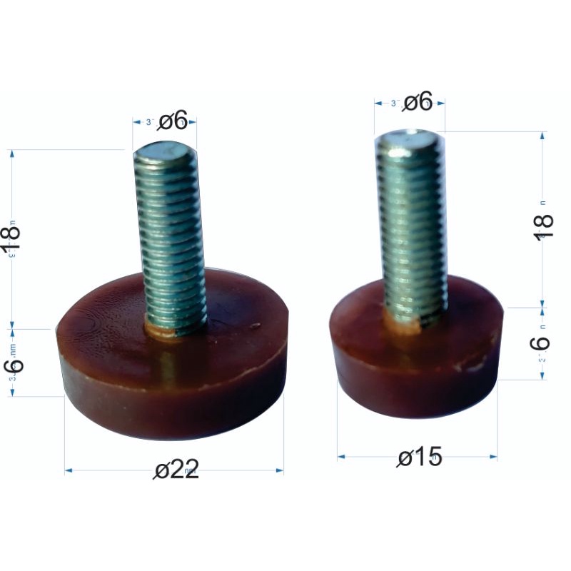 Adjuster M6 diameter 22 kaki stabil kaki kursi, meja, bangku