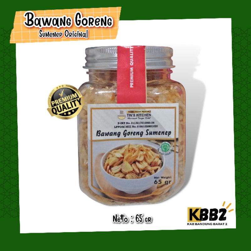 

Bawang Goreng Sumenep Original Tins Kitchen 65gram Halal Murni tanpa terigu kualitas terbaik premium renyah tanpa msg pengawet teri original pedas toples