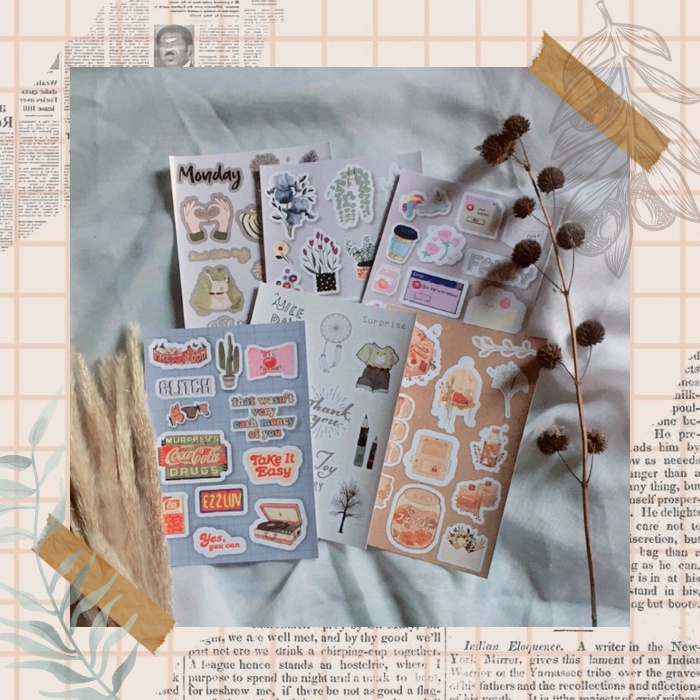 Brown Vintage Stickers Pack | stiker coklat aesthetic | stiker vintage | stiker retro | stiker Hp/laptop/jurnal/memo/scrapbook | stiker murah-3