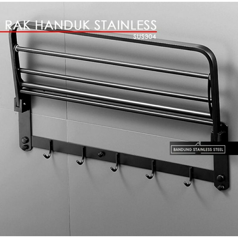 Gantungan Handuk Lipat Stainless Hitam/Black/GantunganLipat/Gantungan Baju/Rak Handuk Lipat Stainles