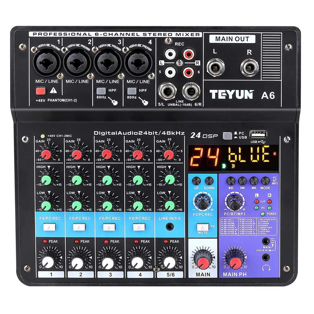 Wireless Mixing Console Mixer 6 Channel Phantom Power 48V - 7RSK8ZBK