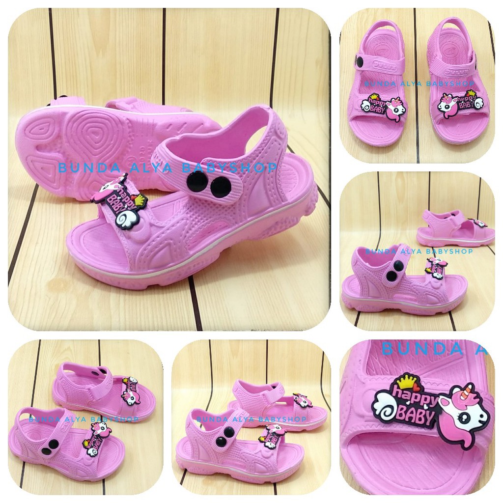 Sendal Anak Perempuan Usia 3 4 5 Tahun Motif Lucu PINK Karet Elastis - Sepatu Sandal Anak Cewek Karet Unicorn Anti Licin Size 24 - 29