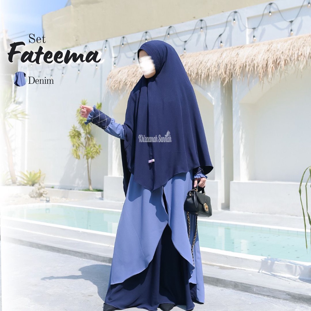 FATEEMA SET GAMIS KHIMAR SERIES by KHIZAANAH SUNNAH klambieakhwat BISA COD | bahan tiffany twill  lembut halus jatuh nyaman resleting busui manset wudhu saku kanan tali belakang khimar pad busa antem free cadar tali