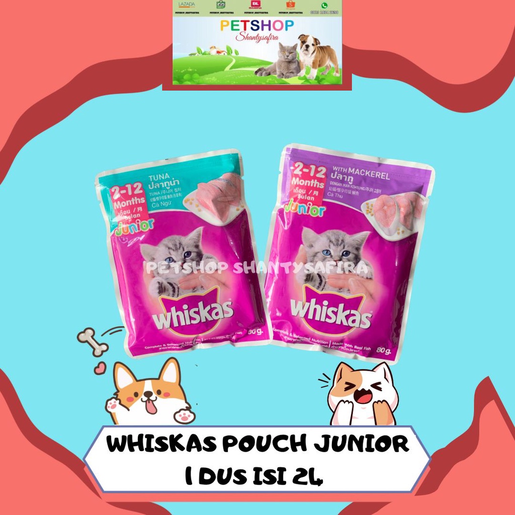 MAKANAN KUCING WHISKAS JUNIOR POUCH KEMASAN DUS ISI 24 PCS