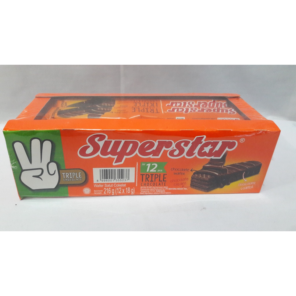 

Wafer Superstar Cokelat 12x18gr (1Box isi 12 Pcs)