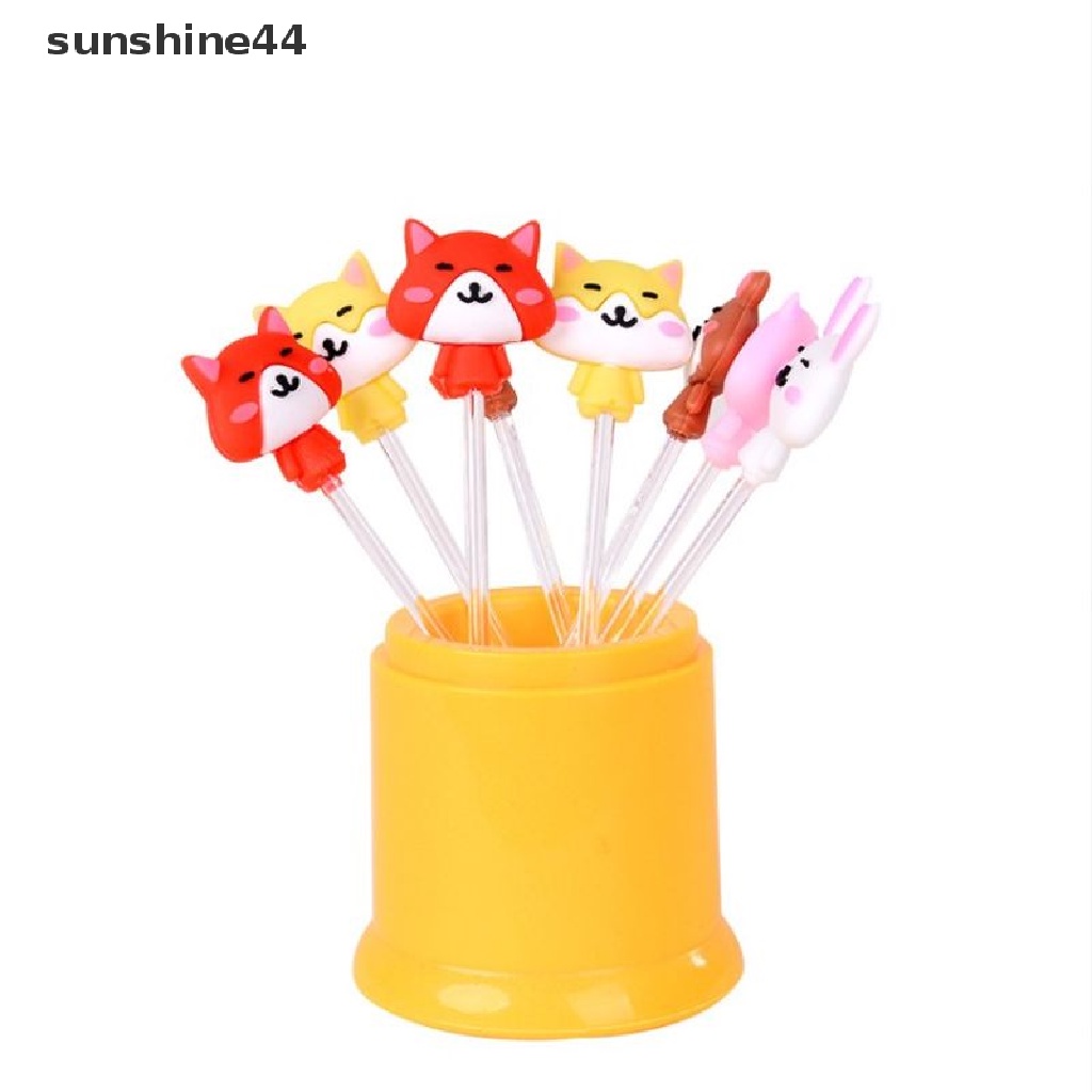 Sunshine 8pcs Garpu Buah / Dessert / Kue / Snack Bentuk Kartun Princess Untuk Anak