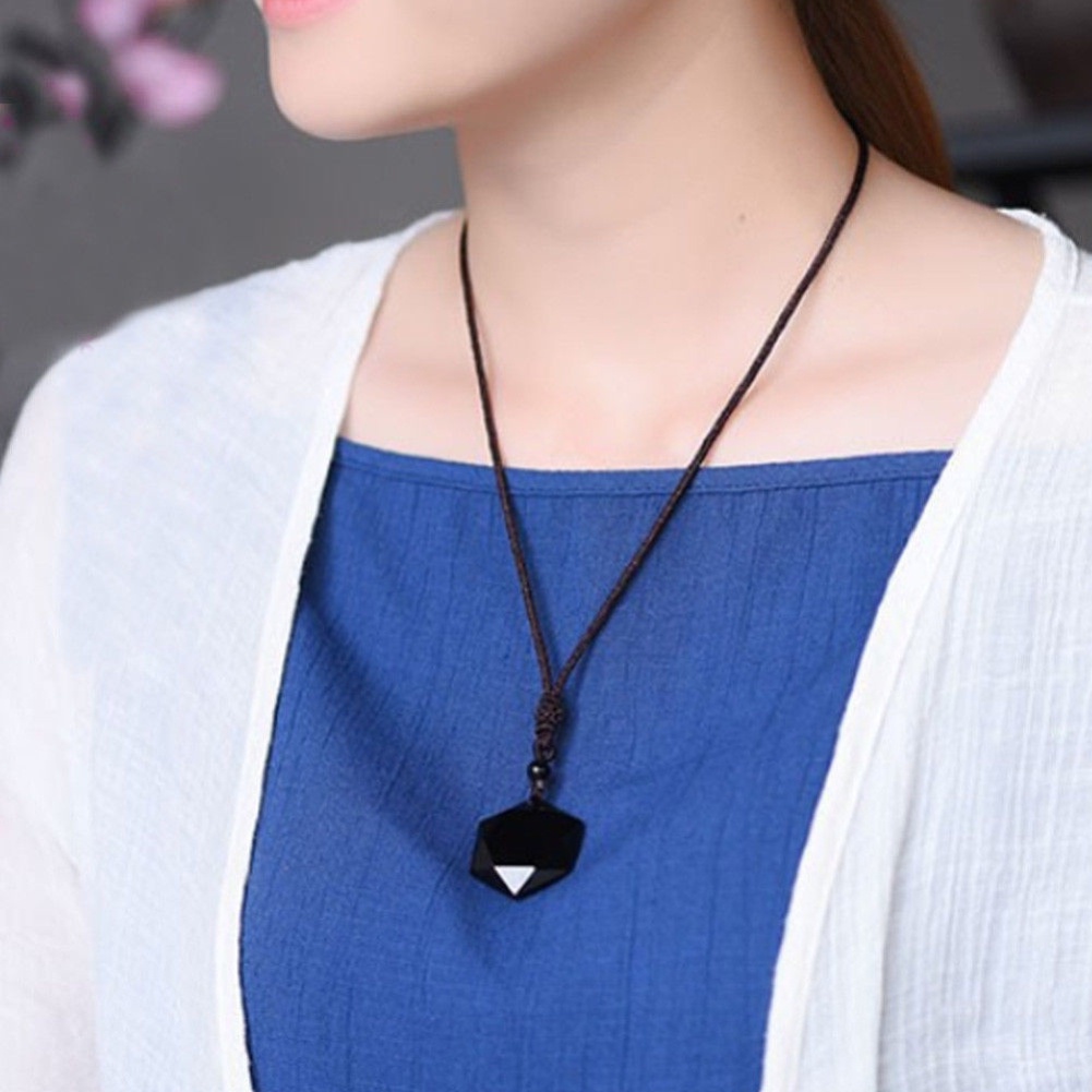 Hu Hu Hu Hu Hu Alat Bantu Pasang Kacamata♡ Kalung Rantai Dengan Liontin Hexagram Obsidian Imitasi Untuk Wanita