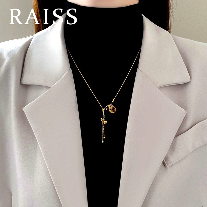 Kalung Titanium Asli Emas 18k Rumbai Labu Beruntung 'Fu' Anti Karat Perhiasan Wanita