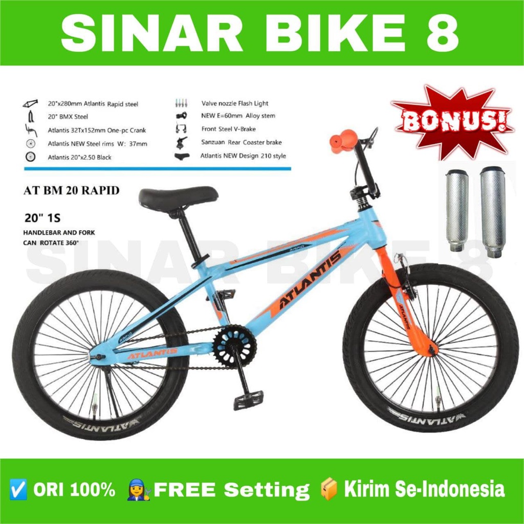 Sepeda Anak Laki BMX  ATLANTIS RAPID Ban Jumbo Ukuran  20 Inch Bonus Jalu