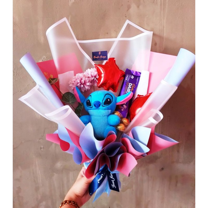 Buket Besar Boneka Bola Coklat Snack Balon Bunga Flowers Bouquet Murah Hampers Souvenir Gift Stitch