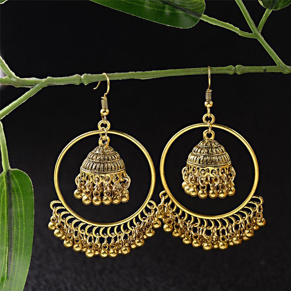 Preva Anting Juntai Bulat Perhiasan India Turki Drop Earrings Dengan Jumbai