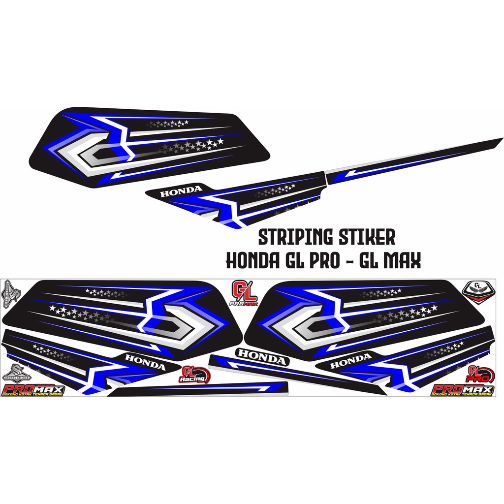 VARIASI STIKER STRIPING VARIASI MOTOR HONDA GL PRO GL MAX VARIASI HITAM LIST BIRU STIKER
