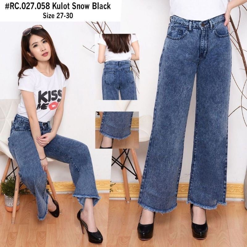 Celana jeans wanita Kulot jeans snow black