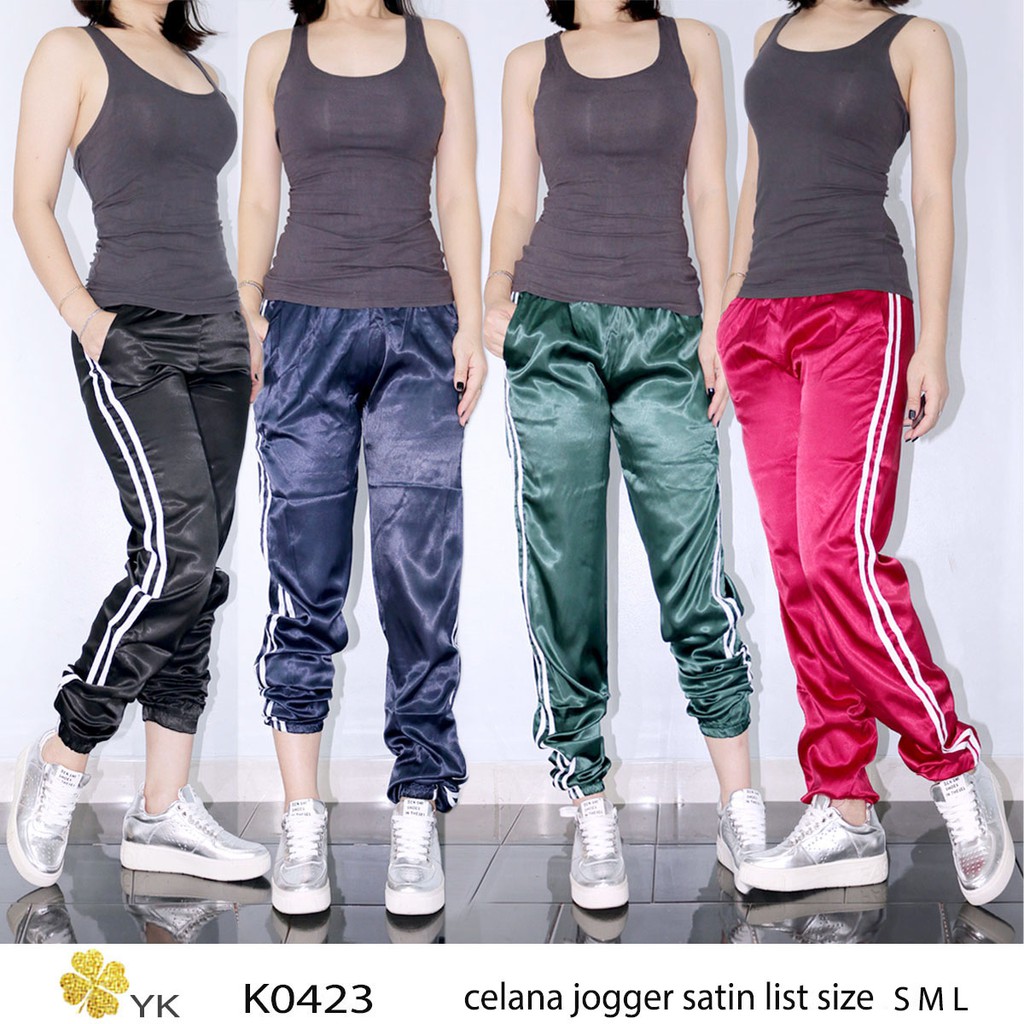 YKdress 0423 celana training satin list jogger