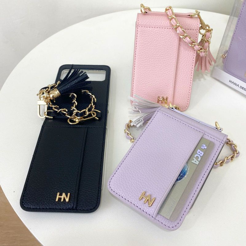 Cute Leather Wallet Chain (Lilac / Pink / Black) Sling Case For Samsung Z Flip 3