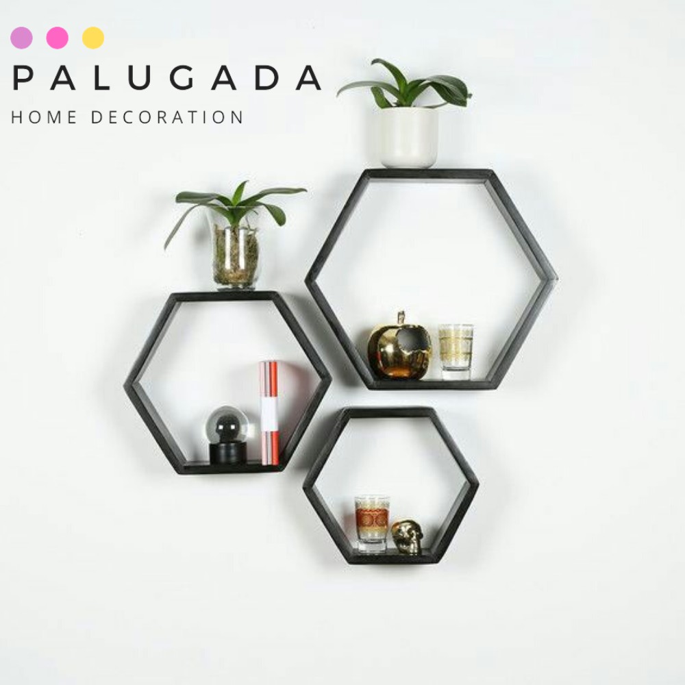 RAK DINDING MINIMALIS Rakdinding Kayu Hexagonal Perlengkapan Rumah Hiasan Dinding Interior Furniture