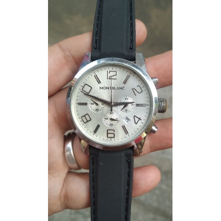 jam tangan montblanc chronograph japan quartz batrai second bekas