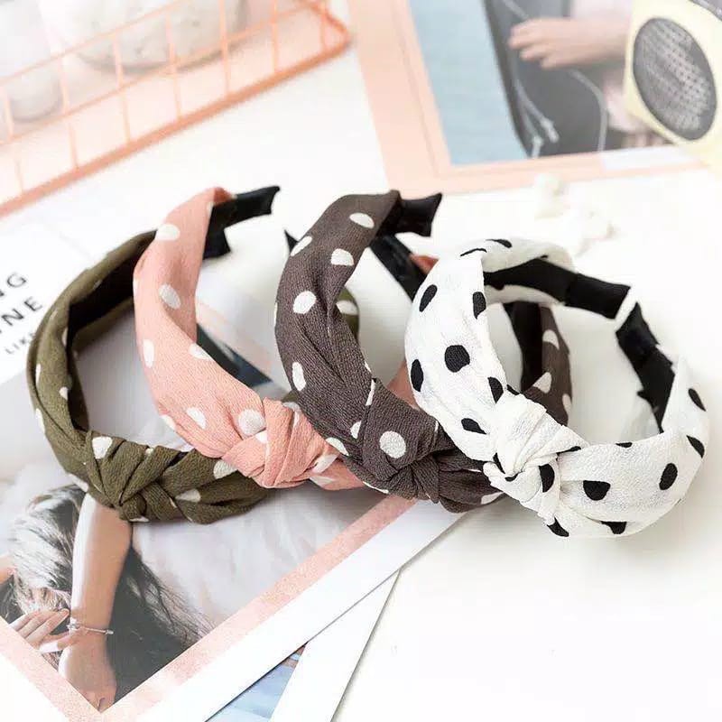 Bando Wanita Motif Polkadot Aksesoris Rambut Bando Kain Dewasa Motif Polkadot Untuk Wanita (VH)