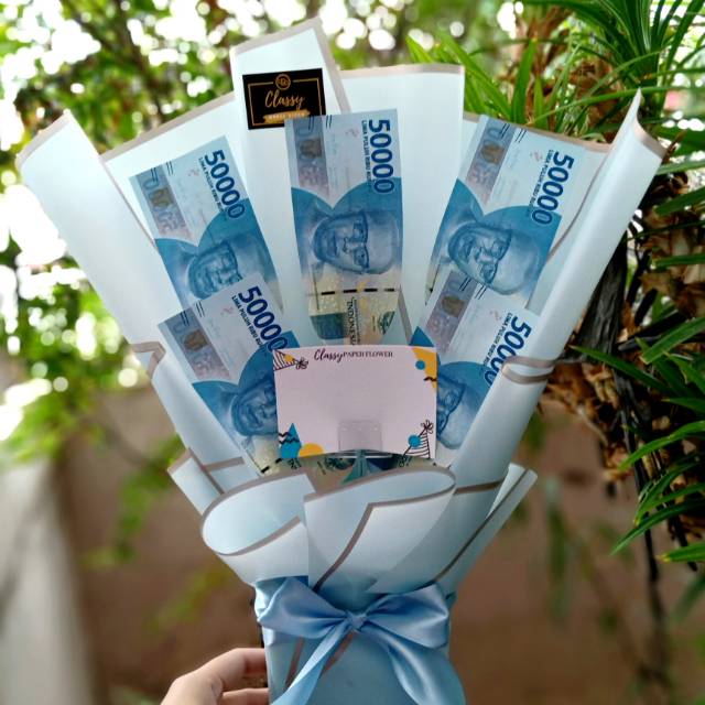 Small Standing Money Bouquet (5 Lembar) / Bunga Buket Bucket Uang Asli  / Hadiah Wisuda & Ultah