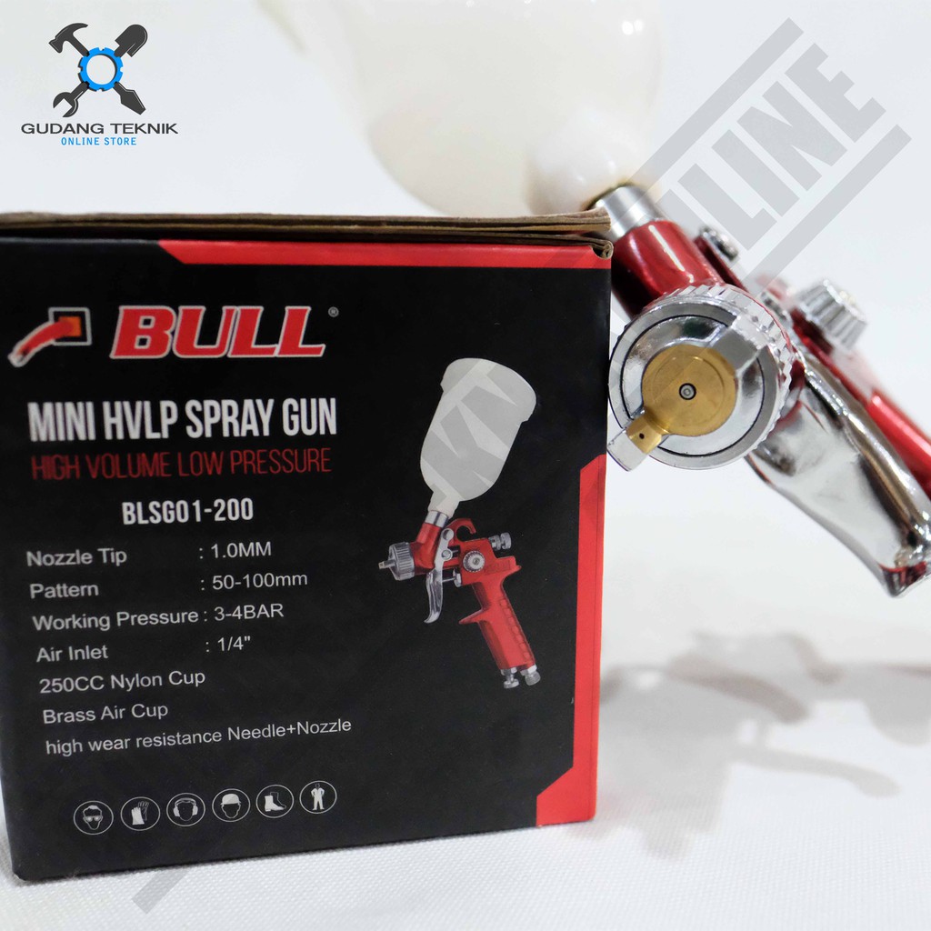 Mini HVLP Spray Gun Bull BLSG01-200 - Alat Semprot Cat Bull HVLP Mini Tabung Atas Nozzle 1.0mm