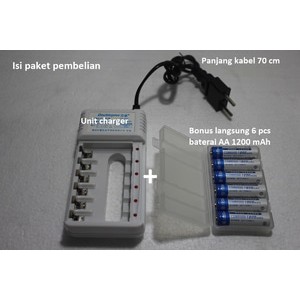 Paket charger rechargeable 6 in 1 + bonus 6 pcs baterai AA atau AAA cas isi ulang jam dinding mouse