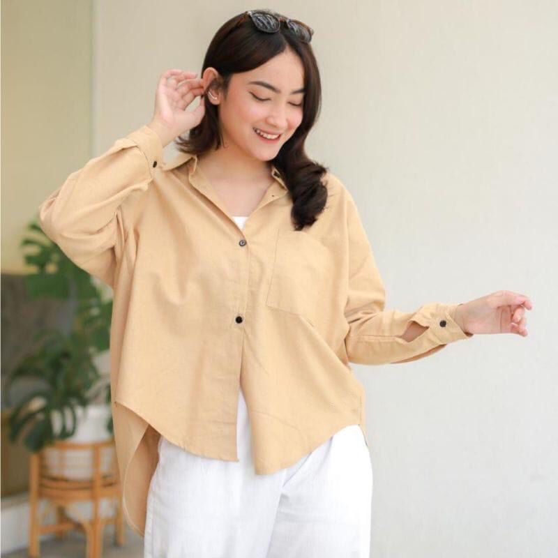 OLIVIA KEMEJA LINEN OVERSIZE HITS OOTD ALA SELEBGRAM FASHION WANITA TERMURAH