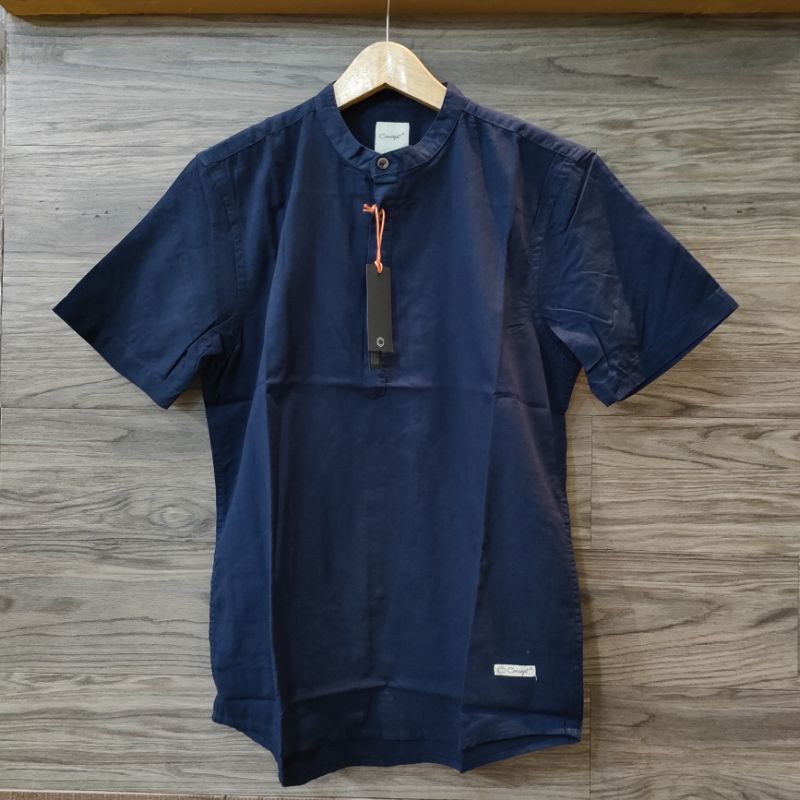 Kemeja Pria Original Concept Biru Navy Ukuran M/L/XL/XXL/3XL/4XL, Kerah Basic, Kerah mandarin Krah S