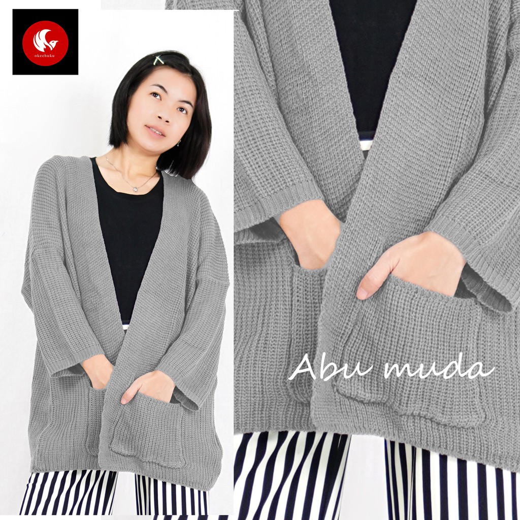 OKECHUKU Oversize Lavella Kardigan Wanita Outer Wanita Cardigan Rajut-Abu Muda