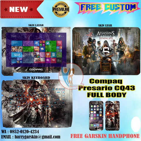 Original Garskin Laptop Full Body Compaq Presario CQ43 -Free Custom Gambar- Assasin