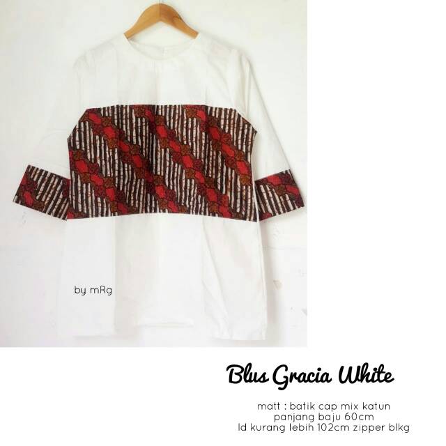 Blus Gracia White / Blus Batik Wanita Kombinasi Polos Murah