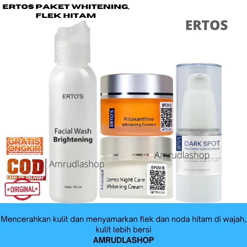 PAKET ERTOS Penghilang Flek, Noda Hitam,Kusam dan Pencerah Wajah (ertos Facial Wash, Astaxanthine/kr