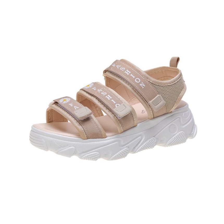 TBIG [COD] Sandal Gladiator 3 Tali Strap FLOWER Wanita Import Korea Style Santai Gunung Wanita-Krem