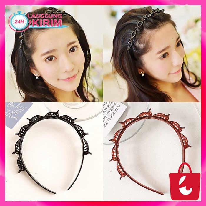 [Ready Stok] Bandana Bando Jepit Ikat Kepang Rambut Korea 2 in 1 Terbaru Aksesoris Rambut