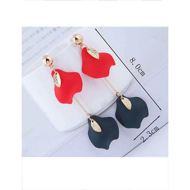 LRC Anting Tusuk Fashion Red+green Leaf Shape Decorated A5716X