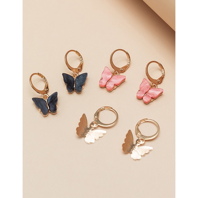 LRC Anjting set Fashion Color Mixing Butterfly Resin Alloy K51503