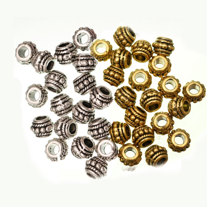 Manik-Manik Spacer Bulat Bahan Metal Warna Silver Ukuran 8X6Mm