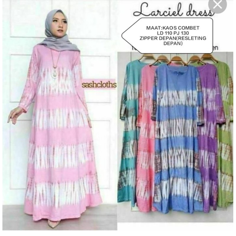 gamis kaos pelangi resleting depan