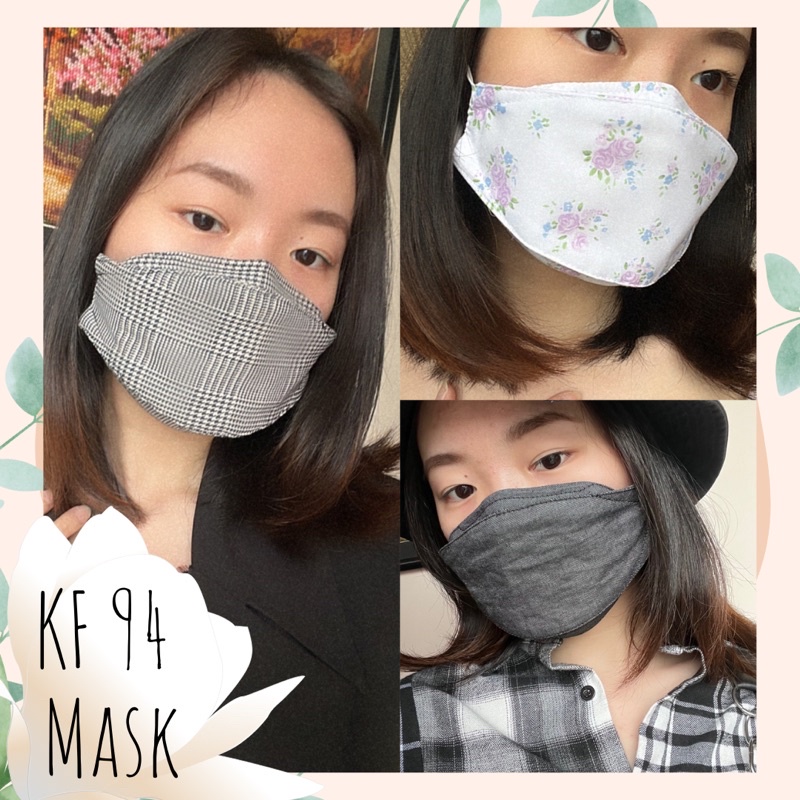 Masker Kain KF94 3ply Origami 3D Masker katun Polos dan Motif Kotak Denim Korea Mouson