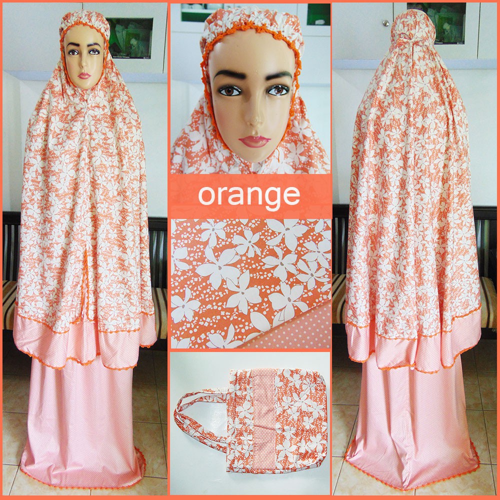 Mukena Katun Jepang Renda Sulam motif  Melati warna orange