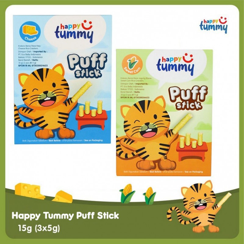 Happy Tummy Puff Stick Snack Bayi / Anak / Makanan Bayi 1-3 tahun - 15 gr (Tersedia Varian Rasa)