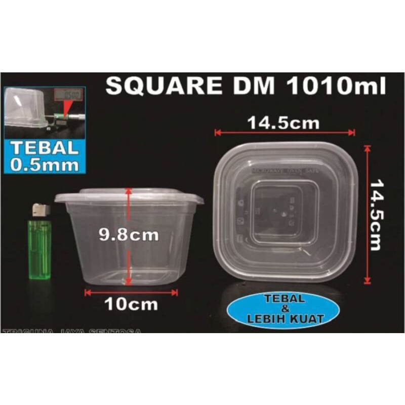 Thinwall 1000 ml Kontainer Kotak Plastik Square Anti Panas Microwave