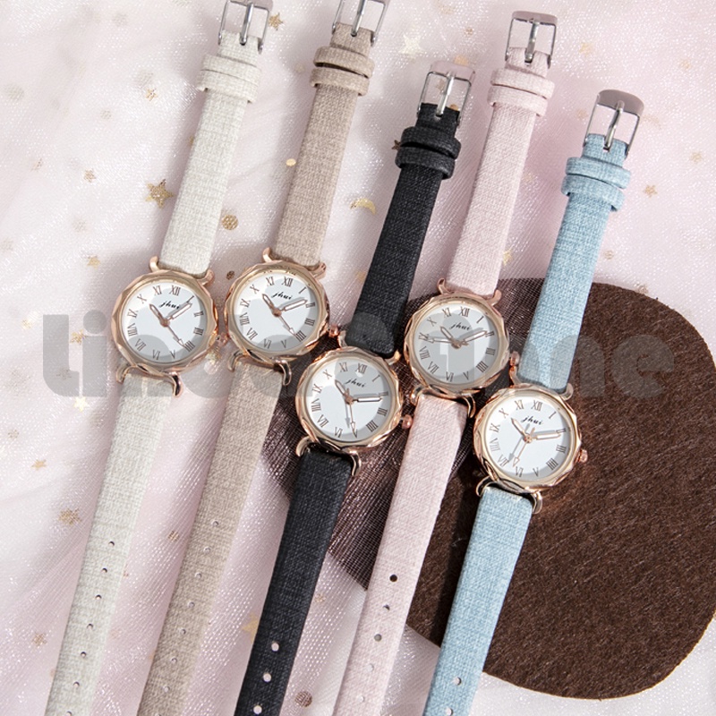 Jam Tangan Romawi Wanita Analog Quartz Dial Bulat Desain Lucu Korean Fashion