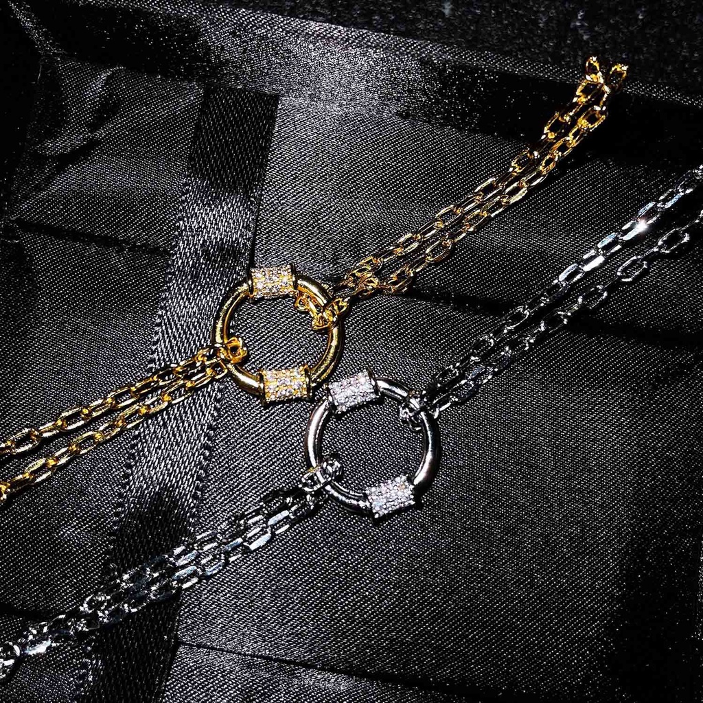 Gelang Bentuk Lingkaran Aksen Berlian Bahan Stainless Steel Warna Gold Silver Untuk Wanita